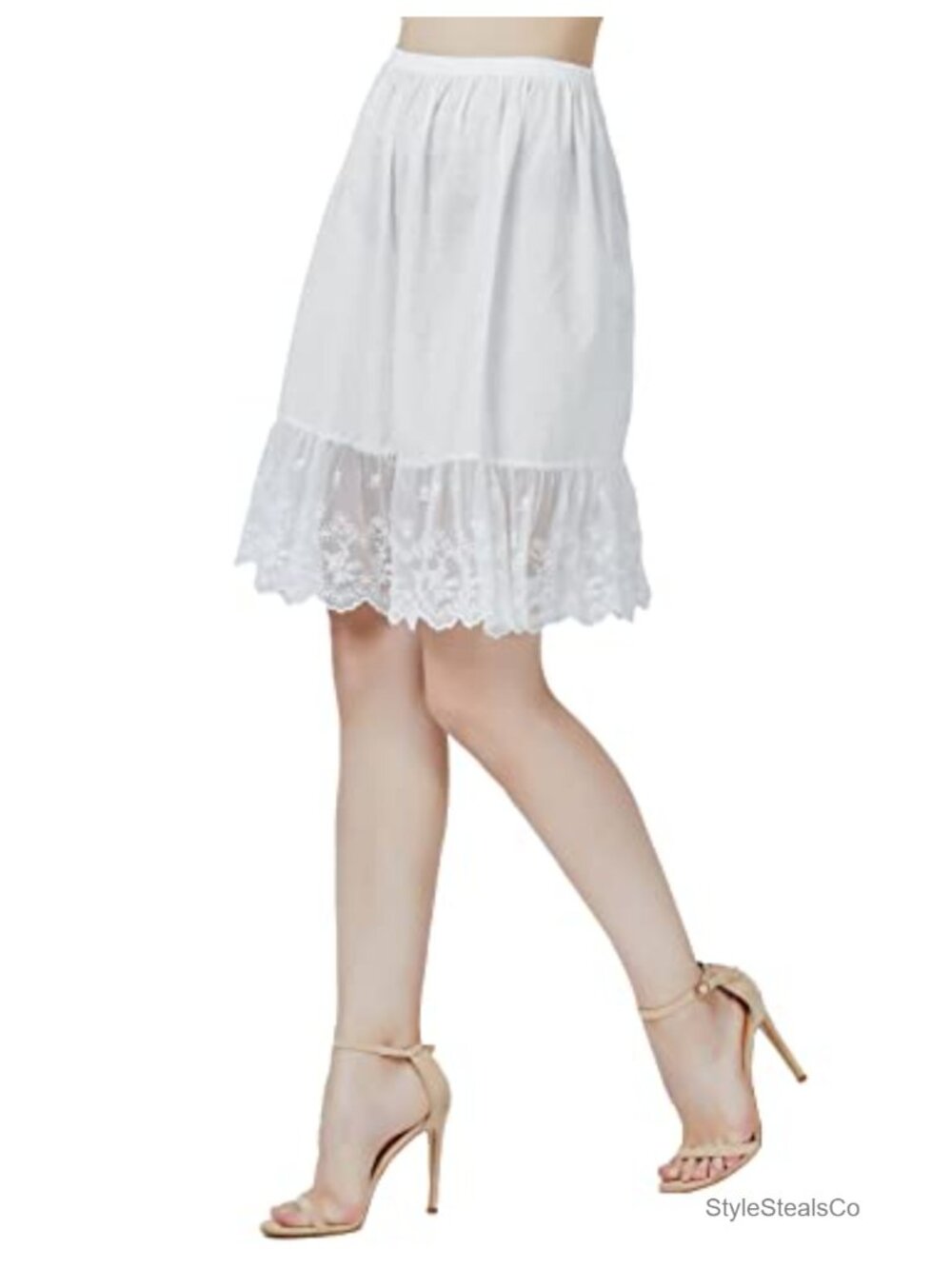 100% Cotton Half Slip Skirt Extender Lace Trim Vintage Underskirt 22in